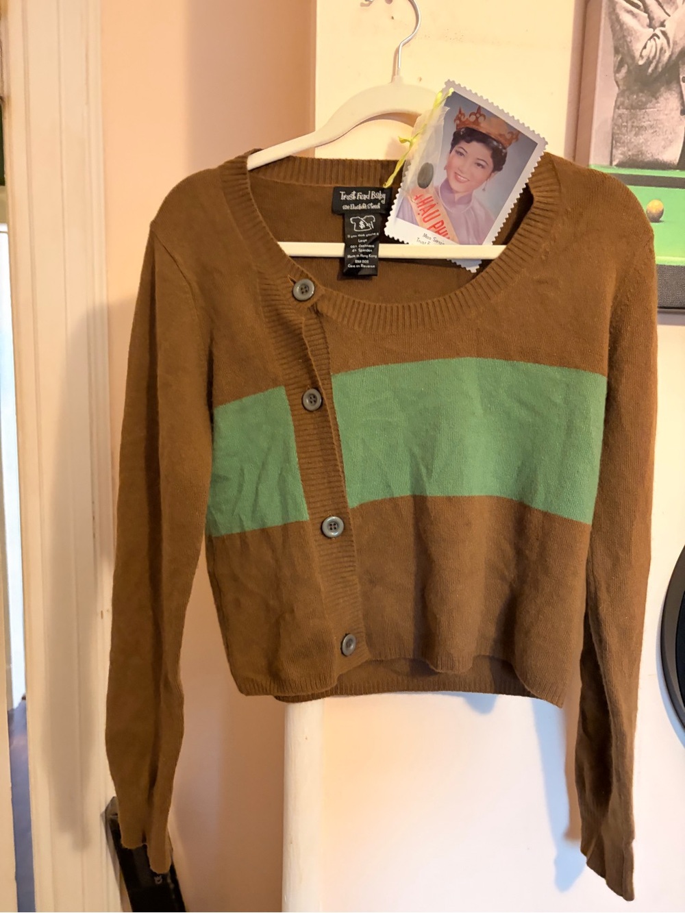 Trust Fund Babies Cashmere size L Brown & Green Stripe Women's Cardigan - Picture 5 of 12